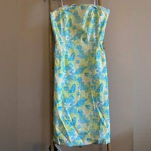Ladies’ Lilly Pulitzer Strapless Dress Blue and Green Crab Print Size 6